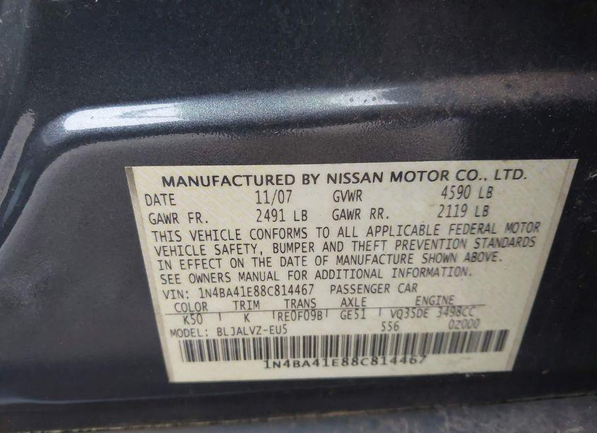 Photo 9 of 2008 Nissan Maxima 3.5 SE (VIN 1N4BA41E88C814467)