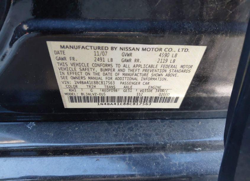Photo 9 of 2008 Nissan Maxima 3.5 SE (VIN 1N4BA41E88C817563)