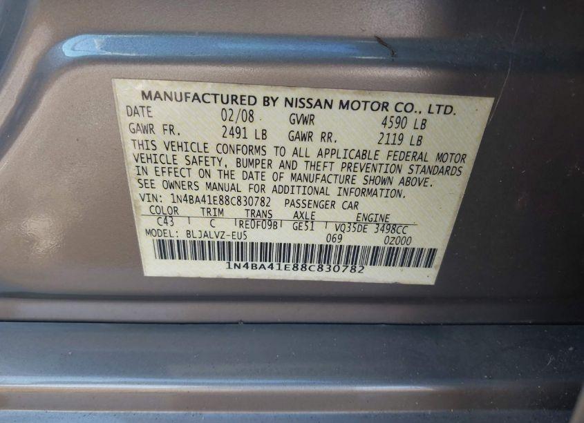 Photo 9 of 2008 Nissan Maxima 3.5 SE (VIN 1N4BA41E88C830782)