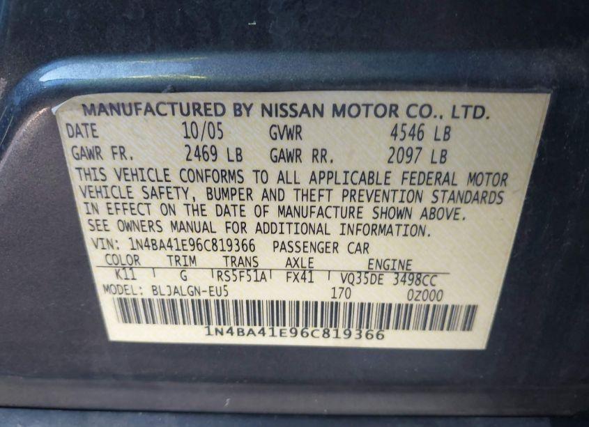 Photo 9 of 2006 Nissan Maxima 3.5 SL (VIN 1N4BA41E96C819366)