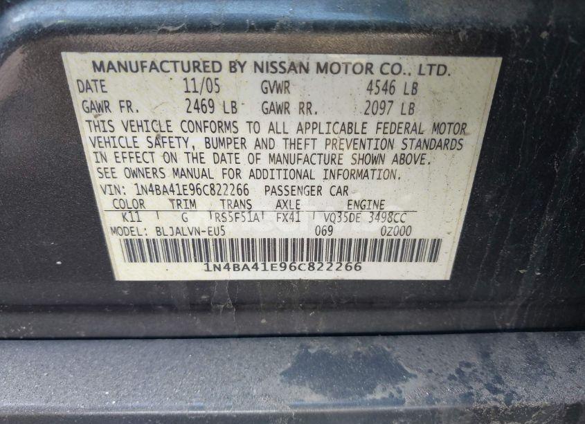 Photo 9 of 2006 Nissan Maxima 3.5 SE (VIN 1N4BA41E96C822266)