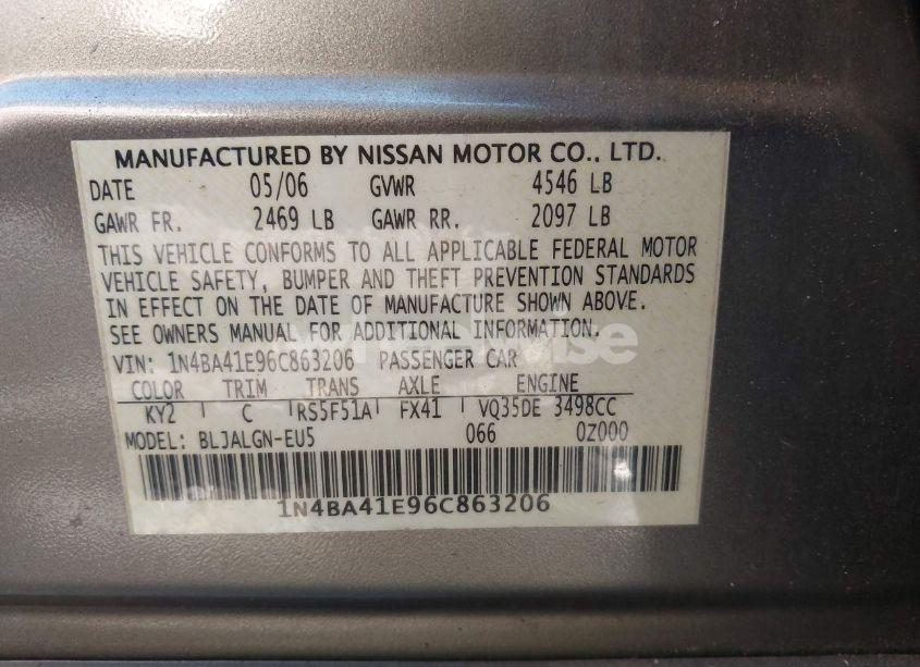 Photo 9 of 2006 Nissan Maxima 3.5 SL (VIN 1N4BA41E96C863206)
