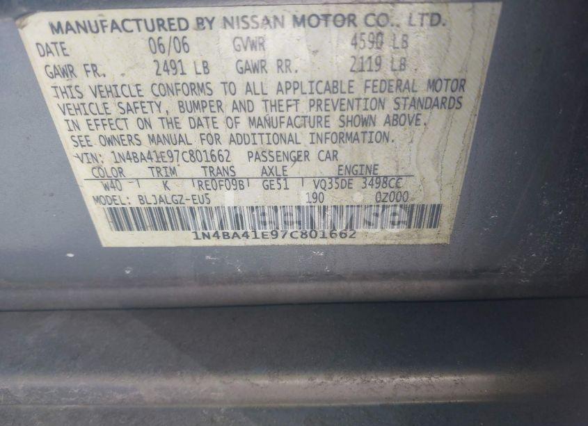 Photo 9 of 2007 Nissan Maxima 3.5 SL (VIN 1N4BA41E97C801662)