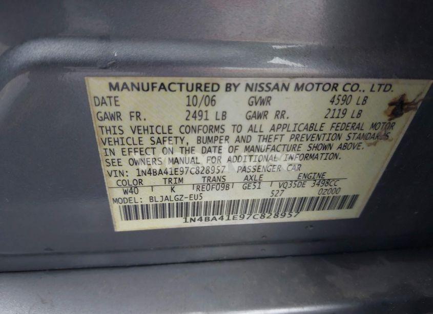 Photo 9 of 2007 Nissan Maxima 3.5 SL (VIN 1N4BA41E97C828957)
