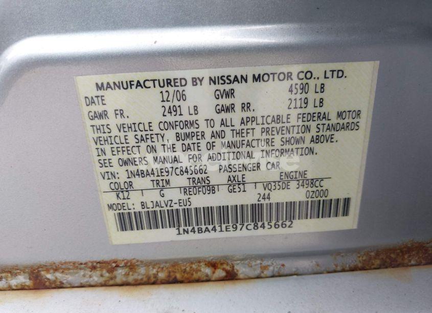 Photo 9 of 2007 Nissan Maxima 3.5 SE (VIN 1N4BA41E97C845662)