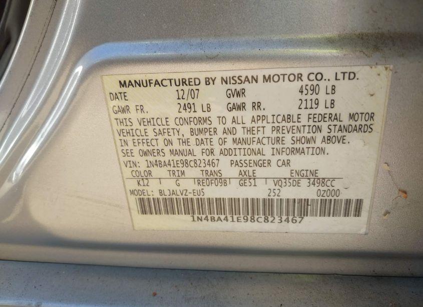 Photo 9 of 2008 Nissan Maxima 3.5 SE (VIN 1N4BA41E98C823467)