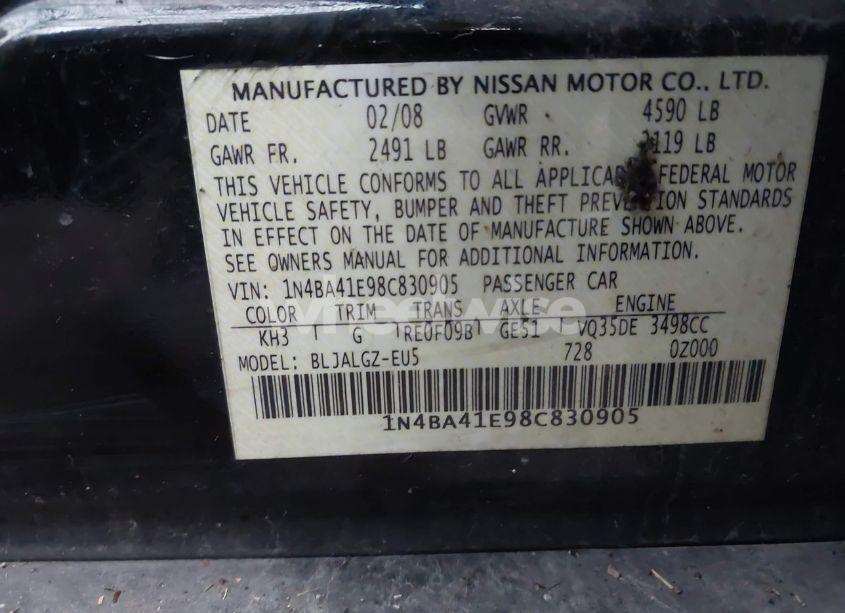 Photo 9 of 2008 Nissan Maxima 3.5 SL (VIN 1N4BA41E98C830905)