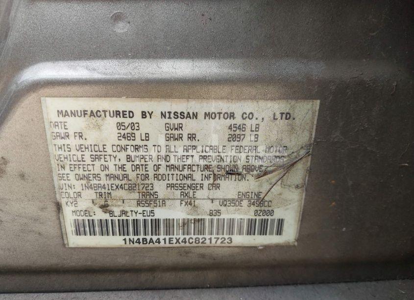 Photo 9 of 2004 Nissan Maxima 3.5 SE (VIN 1N4BA41EX4C821723)