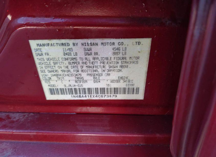 Photo 9 of 2004 Nissan Maxima 3.5 SE (VIN 1N4BA41EX4C873479)