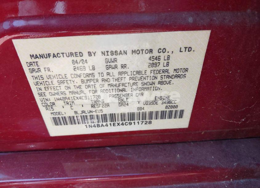 Photo 9 of 2004 Nissan Maxima 3.5 SL (VIN 1N4BA41EX4C911728)