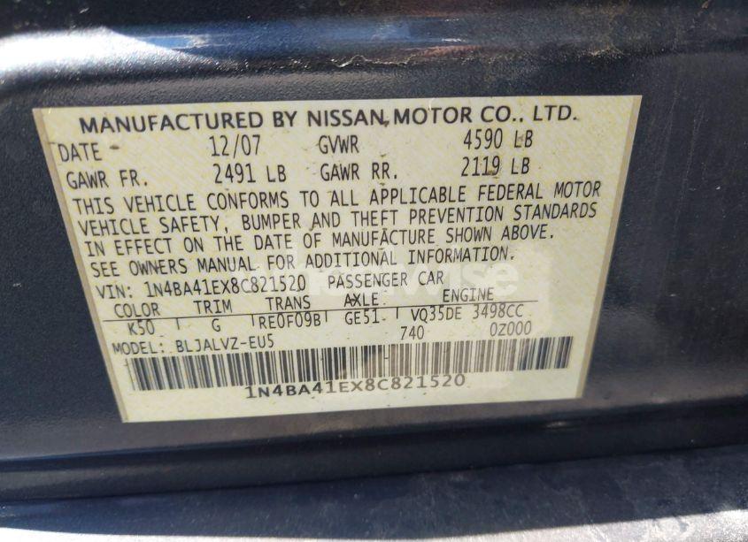 Photo 9 of 2008 Nissan Maxima 3.5 SE (VIN 1N4BA41EX8C821520)