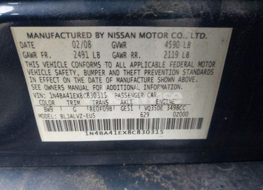 Photo 9 of 2008 Nissan Maxima 3.5 SE (VIN 1N4BA41EX8C830315)