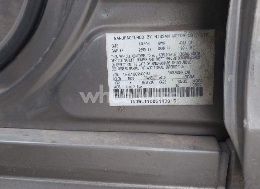 Photo 9 of 2005 Nissan Altima 3.5 SE (VIN 1N4BL11D05N430151)
