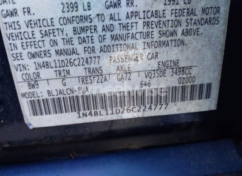 Photo 9 of 2006 Nissan Altima 3.5 SE (VIN 1N4BL11D26C224777)