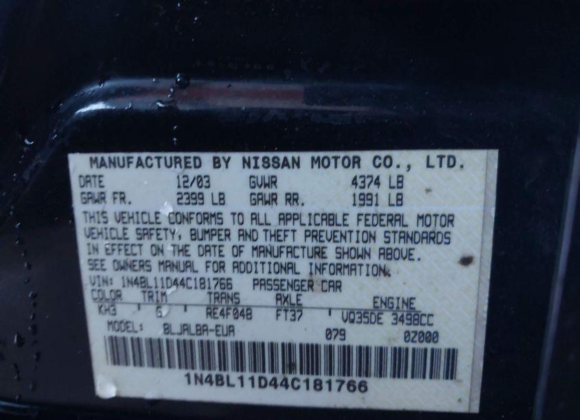Photo 9 of 2004 Nissan Altima 3.5 SE (VIN 1N4BL11D44C181766)