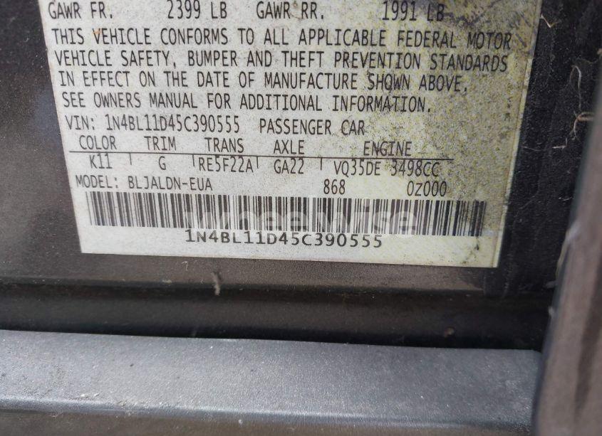 Photo 9 of 2005 Nissan Altima 3.5 SL (VIN 1N4BL11D45C390555)