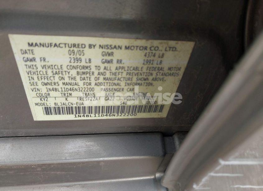 Photo 9 of 2006 Nissan Altima 3.5 SE (VIN 1N4BL11D46N322200)