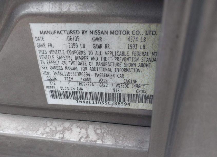 Photo 9 of 2005 Nissan Altima 3.5 SE (VIN 1N4BL11D55C386594)