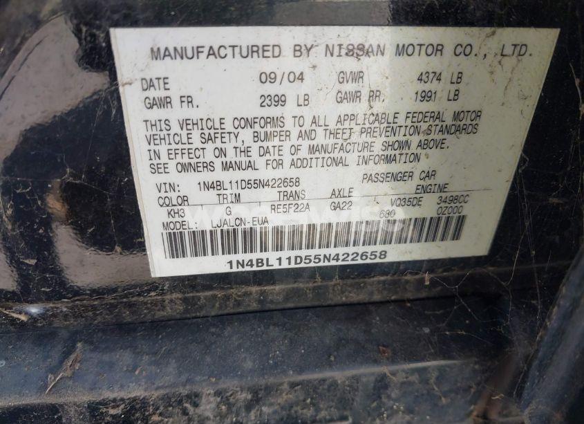 Photo 9 of 2005 Nissan Altima 3.5 SE (VIN 1N4BL11D55N422658)