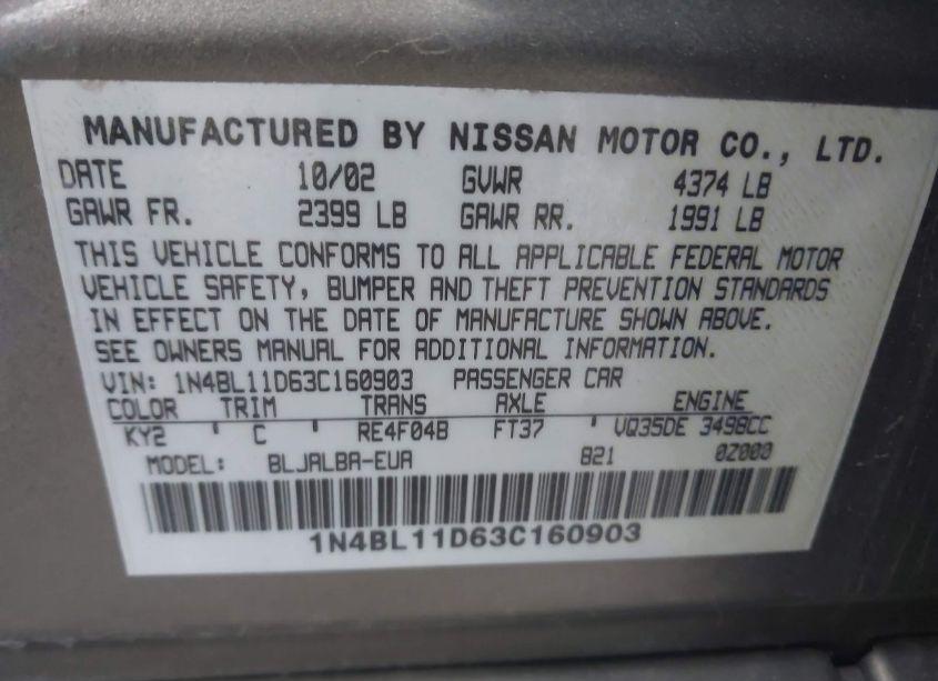 Photo 9 of 2003 Nissan Altima 3.5 SE (VIN 1N4BL11D63C160903)