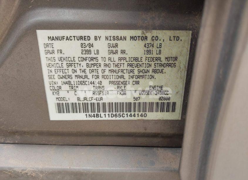 Photo 9 of 2005 Nissan Altima 3.5 SE (VIN 1N4BL11D65C144140)