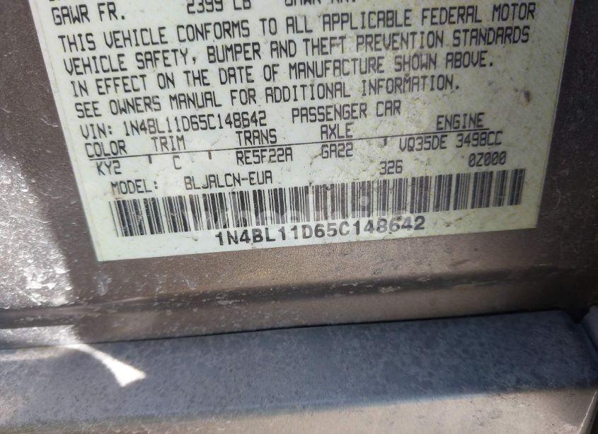 Photo 9 of 2005 Nissan Altima 3.5 SE (VIN 1N4BL11D65C148642)