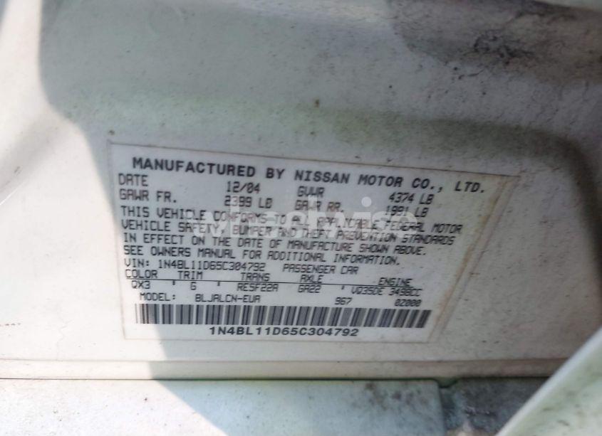 Photo 9 of 2005 Nissan Altima 3.5 SE (VIN 1N4BL11D65C304792)