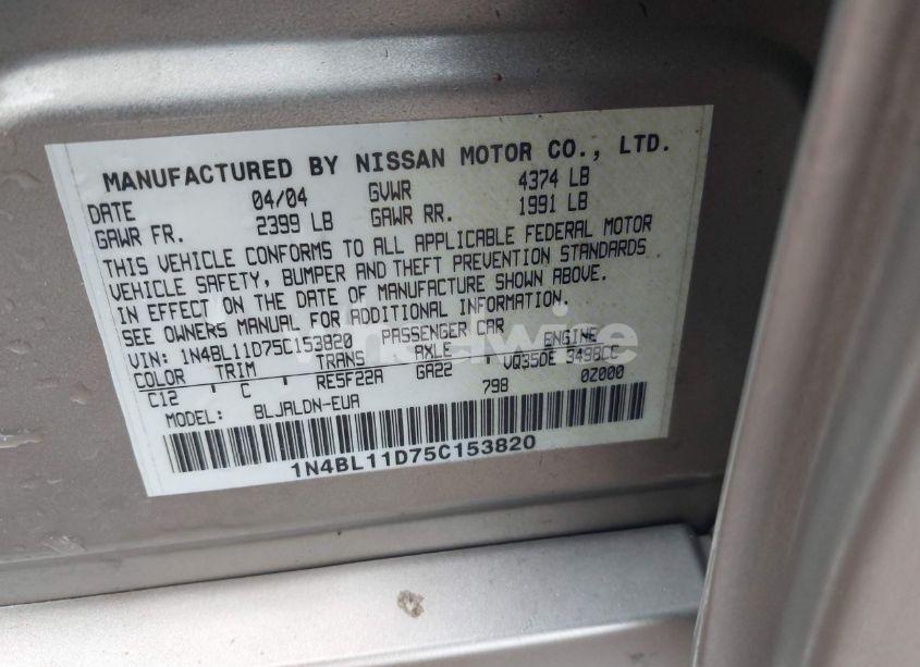 Photo 9 of 2005 Nissan Altima 3.5 SL (VIN 1N4BL11D75C153820)