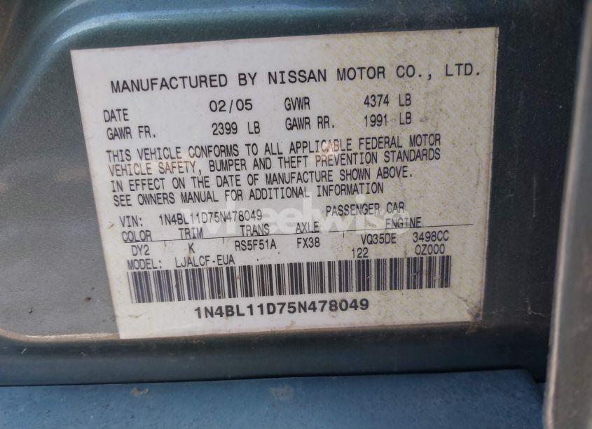Photo 9 of 2005 Nissan Altima 3.5 SE (VIN 1N4BL11D75N478049)