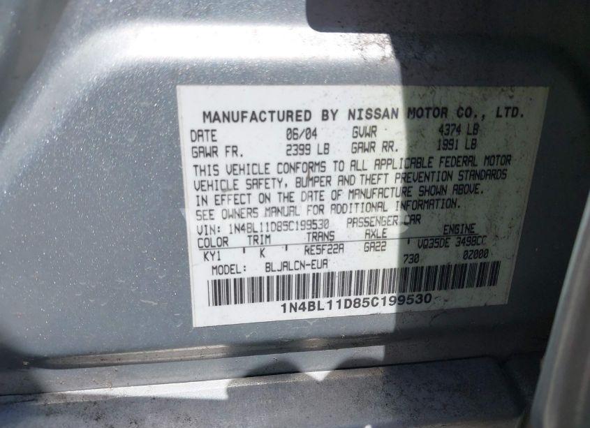 Photo 9 of 2005 Nissan Altima 3.5 SE (VIN 1N4BL11D85C199530)