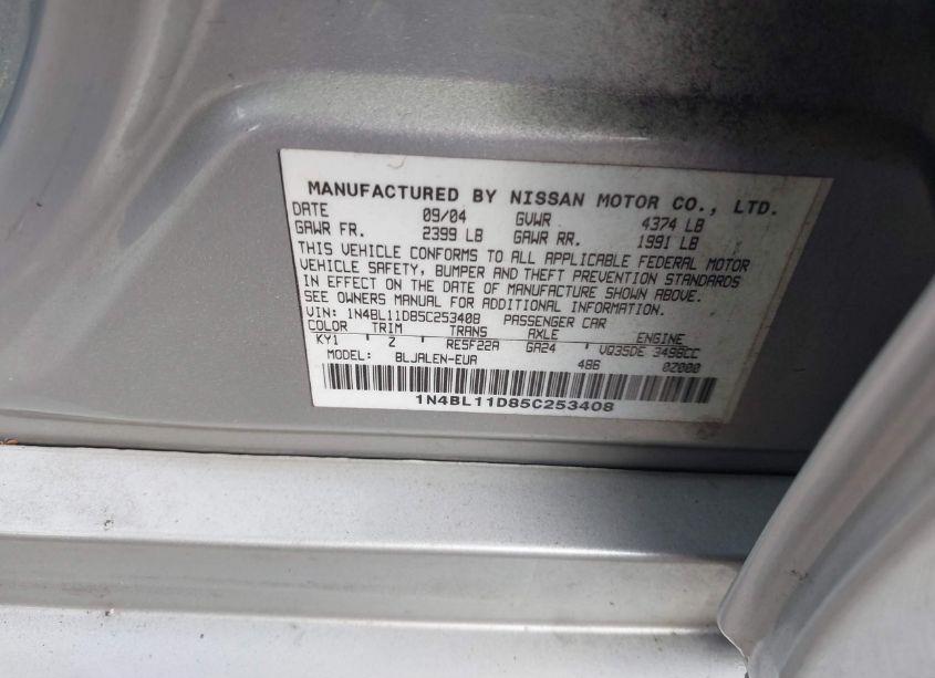 Photo 9 of 2005 Nissan Altima 3.5 SE-R (VIN 1N4BL11D85C253408)