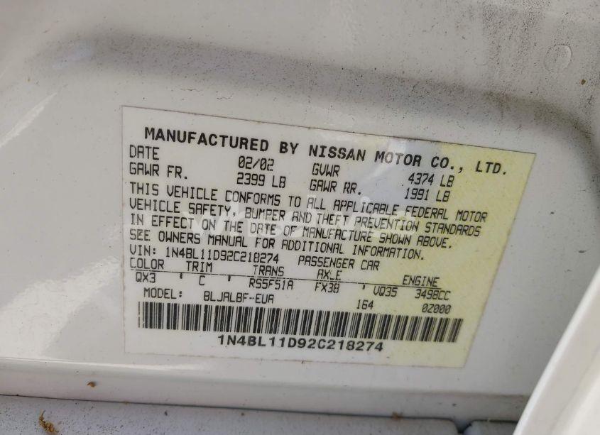 Photo 9 of 2002 Nissan Altima 3.5 SE (VIN 1N4BL11D92C218274)