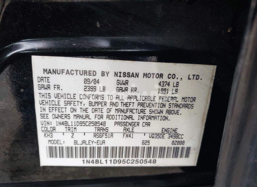 Photo 9 of 2005 Nissan Altima 3.5 SE-R (VIN 1N4BL11D95C250548)
