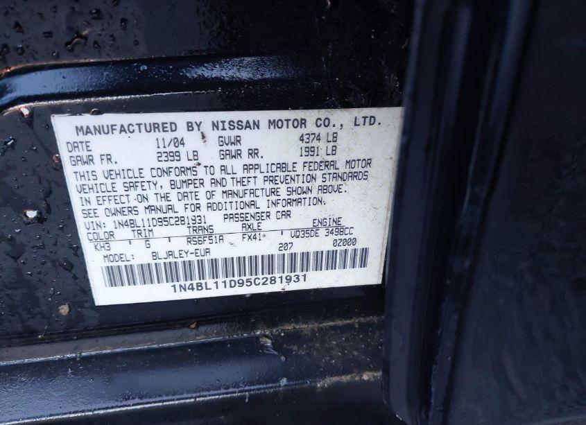 Photo 9 of 2005 Nissan Altima 3.5 SE-R (VIN 1N4BL11D95C281931)