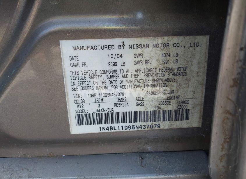 Photo 9 of 2005 Nissan Altima 3.5 SE (VIN 1N4BL11D95N437079)