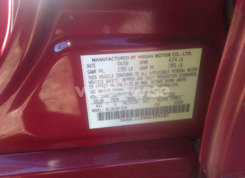 Photo 9 of 2006 Nissan Altima 3.5 SL (VIN 1N4BL11D96N399080)