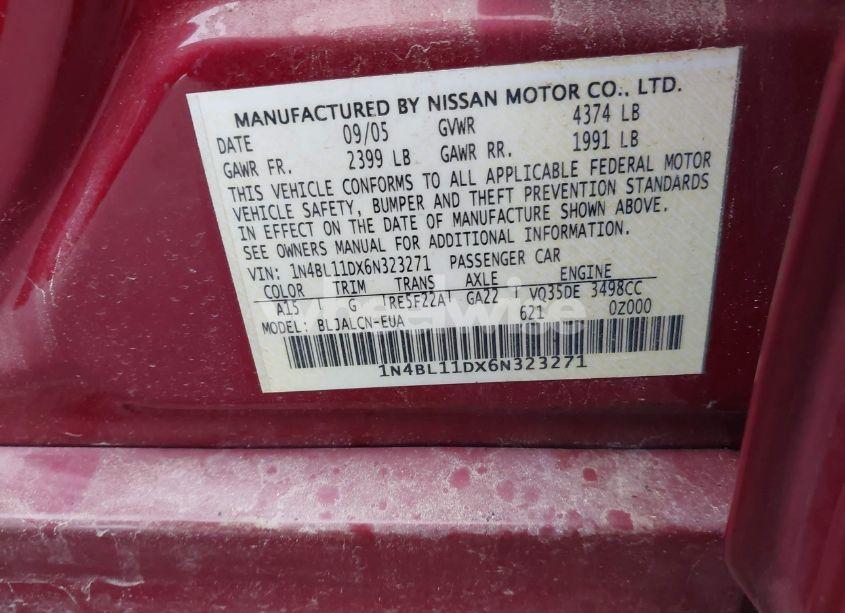 Photo 9 of 2006 Nissan Altima 3.5 SE (VIN 1N4BL11DX6N323271)