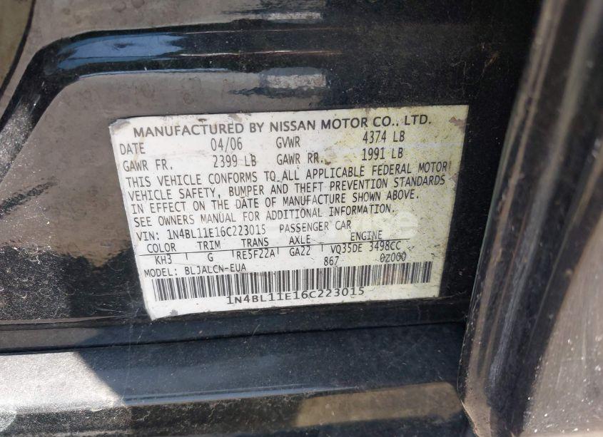 Photo 9 of 2006 Nissan Altima 3.5 SE (VIN 1N4BL11E16C223015)
