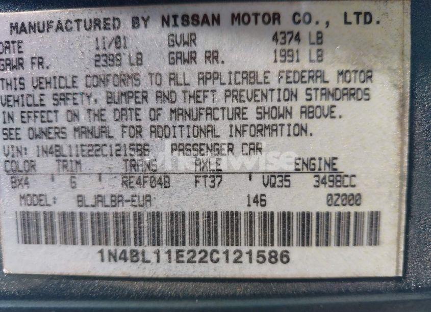 Photo 9 of 2002 Nissan Altima 3.5 SE (VIN 1N4BL11E22C121586)