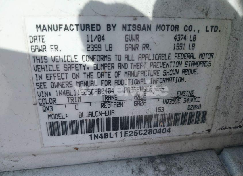 Photo 9 of 2005 Nissan Altima 3.5 SE (VIN 1N4BL11E25C280404)