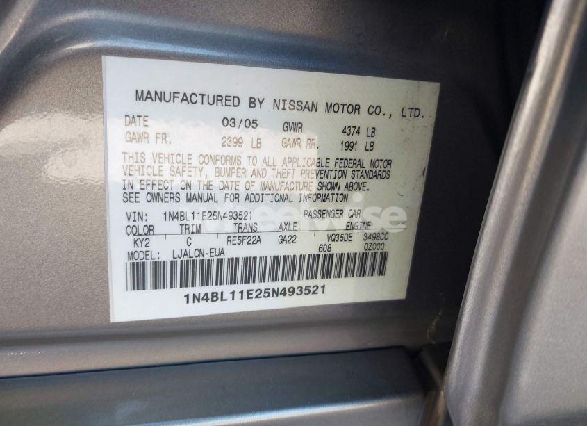 Photo 9 of 2005 Nissan Altima 3.5 SE (VIN 1N4BL11E25N493521)