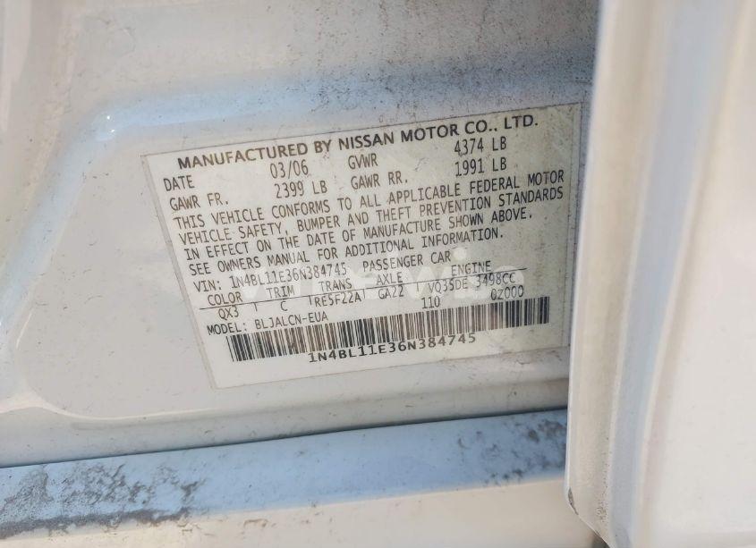 Photo 9 of 2006 Nissan Altima 3.5 SE (VIN 1N4BL11E36N384745)