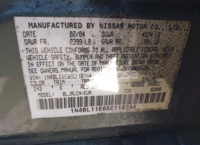 Photo 9 of 2005 Nissan Altima 3.5 SE (VIN 1N4BL11E65C118744)