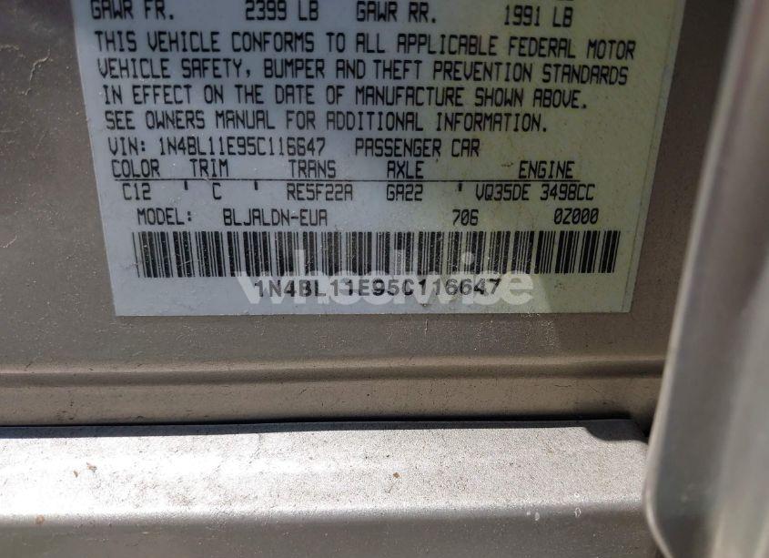 Photo 9 of 2005 Nissan Altima 3.5 SL (VIN 1N4BL11E95C116647)