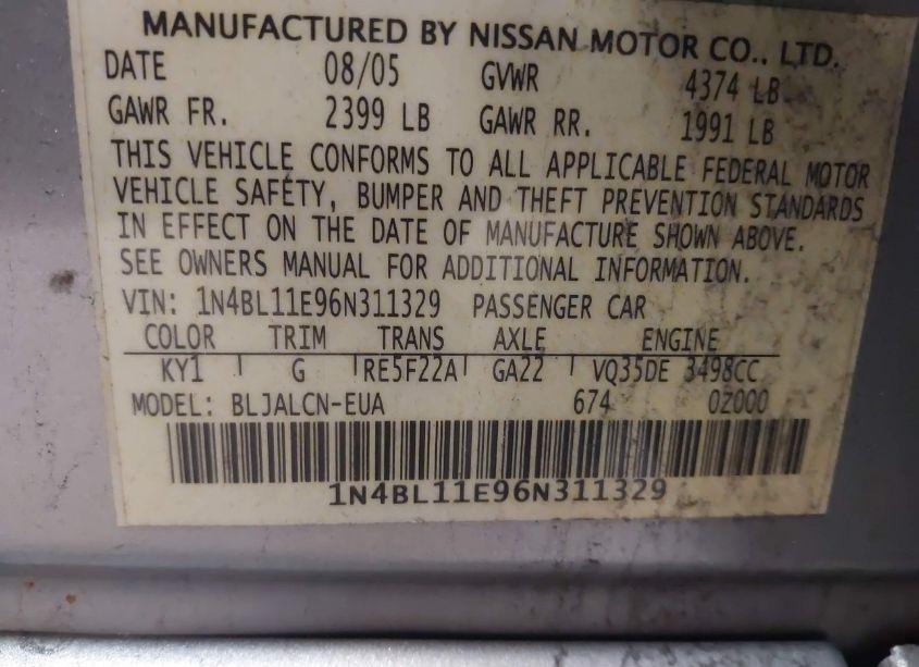 Photo 9 of 2006 Nissan Altima 3.5 SE (VIN 1N4BL11E96N311329)