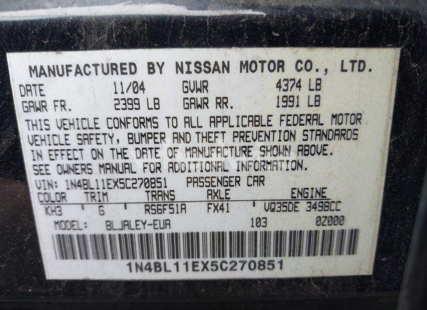 Photo 9 of 2005 Nissan Altima 3.5 SE-R (VIN 1N4BL11EX5C270851)