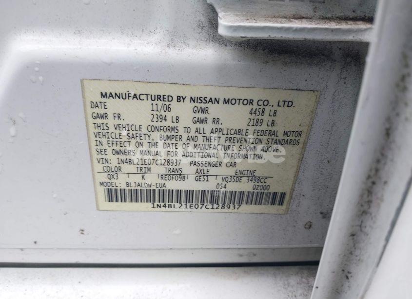 Photo 9 of 2007 Nissan Altima 3.5 SE (VIN 1N4BL21E07C128937)
