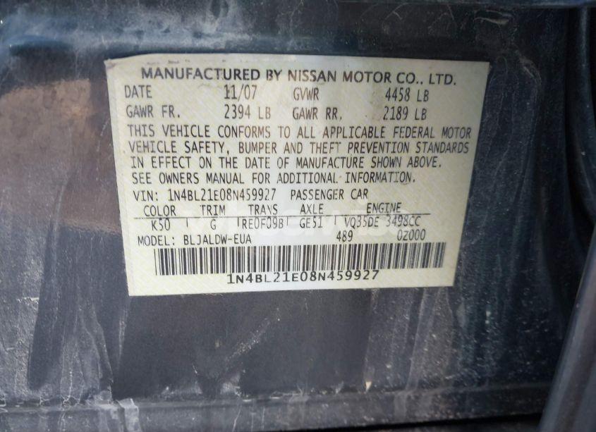 Photo 9 of 2008 Nissan Altima 3.5 SE (VIN 1N4BL21E08N459927)