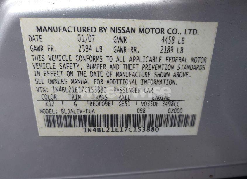Photo 9 of 2007 Nissan Altima 3.5 SL (VIN 1N4BL21E17C153880)