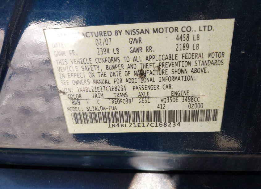 Photo 9 of 2007 Nissan Altima 3.5 SE (VIN 1N4BL21E17C168234)
